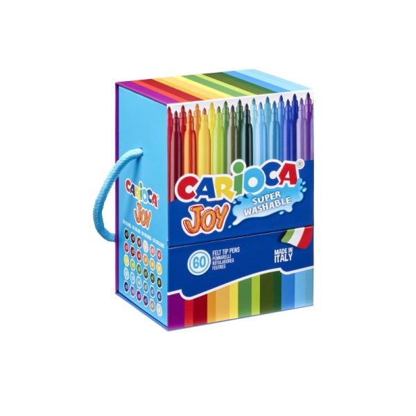 carioca joy caja rigida con 60 rotuladores punta 2.8mm bloqueada capuchon ventilado lavables colores surtidos
