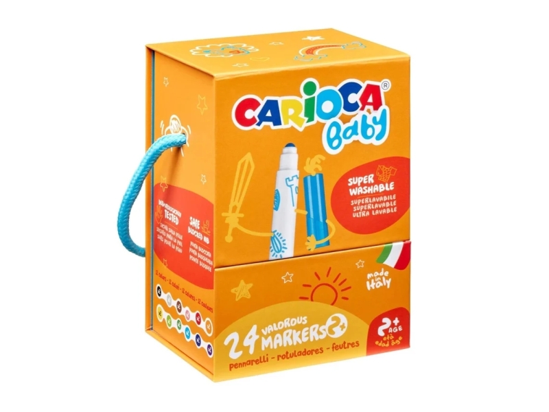 carioca baby caja rigida con 24 rotuladores punta redonda y bloqueada para la maxima seguridad superlavables dermatologicamente testados colores surtidos