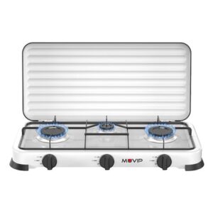muvip vulcano cocina de gas con 3 fuegos tapa protectora patas de goma superficie esmaltada quemador extraible 57.7x27.8x5.3cm color blanco