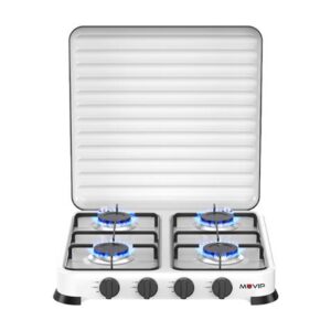 muvip vulcano cocina de gas con 4 fuegos tapa protectora patas de goma superficie esmaltada quemador extraible 47.8x47.8x60cm color blanco
