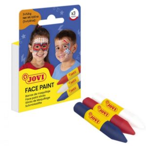 jovi face paint adventure pack de 3 barras de maquillaje para todo tipo de pieles se limpia facilmente colores blanco, rojo y azul