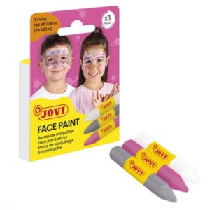 jovi face paint fantasy pack de 3 barras de maquillaje para todo tipo de pieles se limpia facilmente colores blanco, rosa y gris