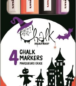 uni ball chalk colores halloween pack de 4 marcadores de tiza liquida punta conica 1.8 2.5mm borrado en humedo resistente a la lluvia colores surtidos