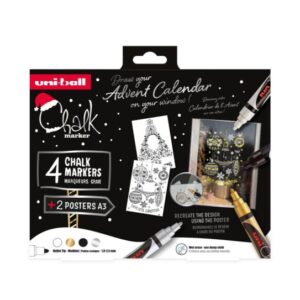 uni ball chalk colores escandinavos pack de 4 marcadores de tiza liquida + posters punta conica 1.8 2.5mm borrado en humedo resistente a la lluvia colores surtidos