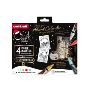 uni ball chalk colores navidad pack de 4 marcadores de tiza liquida + posters punta conica 1.8 2.5mm borrado en humedo resistente a la lluvia colores surtidos