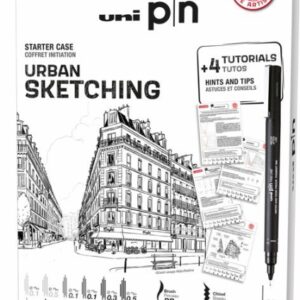 uni ball uni pin urban sketching pack de 8 rotuladores calibrados 0.1, 0.3, 0.5, brush y cs3 + 1 portaminas shalaku s + 4 tutoriales + consejos y sugerencias de da coffee time tinta pigmentada resistente al agua y luz colores surtidos