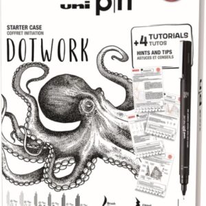 uni ball uni pin dotwork pack de 8 rotuladores calibrados 0.1, 0.3, 0.5, brush y cs3 + 1 portaminas shalaku s + 4 tutoriales + consejos, sugerencias y ejercicios para practicar de la artista ophelie dhayere tinta pigmentada resistente al agua y luz co