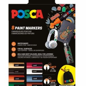 posca edicion limitada pack de 4 marcadores de pintura pc5m + 4 marcadores de pintura pc3m + regalo bolsa de tela punta redondeada tinta base al agua colores surtidos