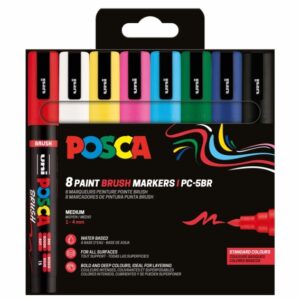 posca pc 5br pack de 8 marcadores de pintura punta brush 1 4mm tinta base al agua resistente a la luz no permanente colores surtidos