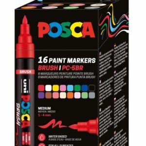 posca pc 5br caja con 16 marcadores de pintura punta brush 1 4mm tinta base al agua resistente a la luz no permanente colores surtidos
