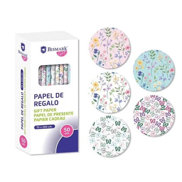 bismark naturaleza rollo de papel regalo medidas 70cmx200cm 5 diseños diferentes 10 rollos por diseño