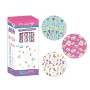 bismark happy birthday rollo de papel regalo medidas 70cmx200cm 3 diseños diferentes