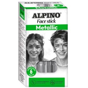 alpino fiesta face stick pack con 6 barritas de pintura facial sistema retractil giratorio se lava con agua testado dermatologicamente color plata
