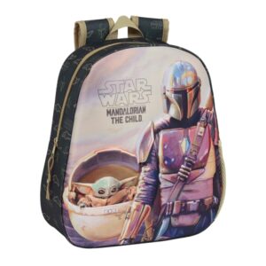 safta the mandalorian mochila 3d de 8.64l portabotellas tarjeta de identificacion personal hombreras acolchadas 27x33x10cm color verde oscuro