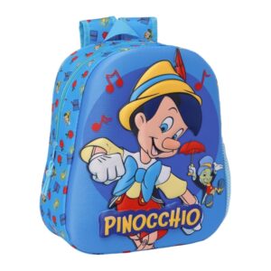 safta pinocho mochila 3d de 8.64l portabotellas tarjeta de identificacion personal hombreras acolchadas 27x33x10cm color azul