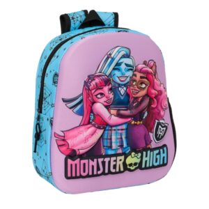 safta monster high mochila 3d de 8.64l portabotellas tarjeta de identificacion personal hombreras acolchadas 27x33x10cm color azul