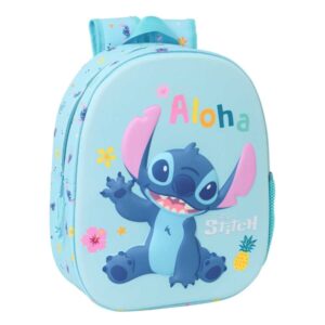 safta stitch mochila 3d de 8.64l portabotellas tarjeta de identificacion personal hombreras acolchadas 27x33x10cm color azul claro