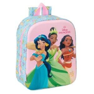 safta princesas disney mochila guarderia 3d de 6l asa de mano superior asas regulables y acolchadas cierre de cremallera 22x27x10cm color azul claro