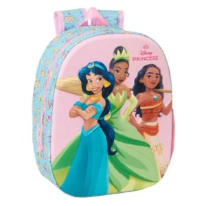 safta princesas disney mochila 3d de 8.64l portabotellas tarjeta de identificacion personal hombreras acolchadas 27x33x10cm color azul claro