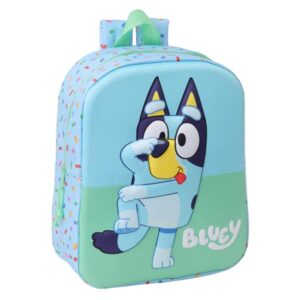 safta bluey mochila guarderia 3d de 6l asa de mano superior asas regulables y acolchadas cierre de cremallera 22x27x10cm color azul claro