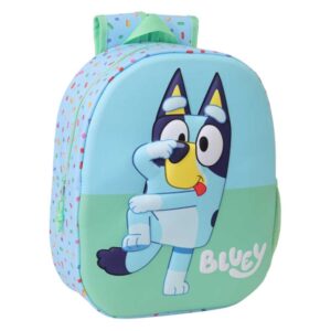 safta bluey mochila 3d de 8.64l portabotellas tarjeta de identificacion personal hombreras acolchadas 27x33x10cm color azul claro
