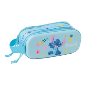 safta stitch estuche portatodo 3d de 1l 2 compartimentos cierre de cremallera asa de mano 21x8x6cm color azul claro