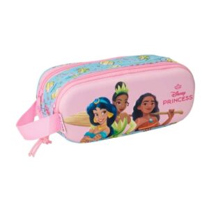 safta princesas disney estuche portatodo 3d de 1l 2 compartimentos cierre de cremallera asa de mano 21x8x6cm color azul claro
