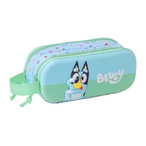 safta bluey estuche portatodo 3d de 1l 2 compartimentos cierre de cremallera asa de mano 21x8x6cm color azul claro