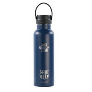 safta f.c.barcelona botella reutilizable 600ml doble pared base de silicona acero inoxidable tapon a rosca con asa 12h caliente / 24h frio 25x7.3x7.3cm color azul marino