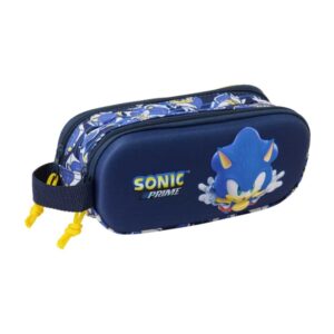 safta sonic estuche portatodo 3d 2 compartimentos cierre de cremallera asa de mano 21x8x6cm color azul marino