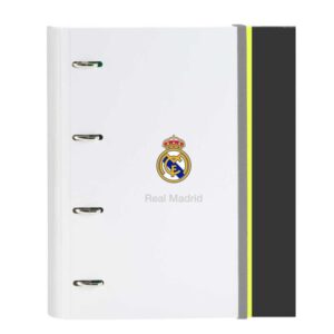 safta real madrid carpeta de 4 anillas tapas duras forradas lomo de 35mm incluye 100 hojas a4 con cuadriculada 5x5mm 27x32x3.5cm color blanco