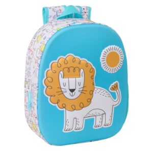 safta lion mochila 3d de 8.64l portabotellas tarjeta de identificacion personal hombreras acolchadas 27x33x10cm color blanco y azul