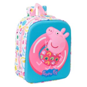 safta peppa pig mochila guarderia 3d de 6l asa de mano superior asas regulables y acolchadas cierre de cremallera 22x27x10cm color blanco y azul