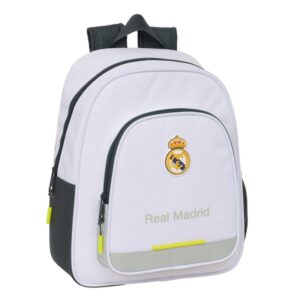safta real madrid mochila infantil de 10l adaptable a carro 2 compartimentos portabotellas 28x34x10cm color blanco y negro