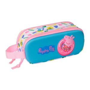 safta peppa pig estuche portatodo 3d de 1l 2 compartimentos cierre de cremallera asa de mano 21x8x6cm color blanco y azul