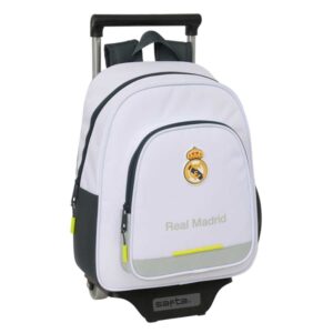 safta real madrid mochila con carro de 10l 705 integrado portabotellas extraible para limpieza carro de pp, acero y pvc 28x34x10cm color blanco y negro