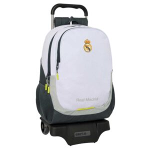 safta real madrid mochila de 22.5l con carro 905 integrado portabotellas extraible para limpieza carro de pp, acero y pvc 32x44x16cm color blanco y negro