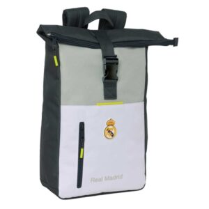 safta real madrid mochila de 15.3l para portatil hasta 15.6" solapa con hebilla rejilla antisudor 28x42x13cm color blanco y negro