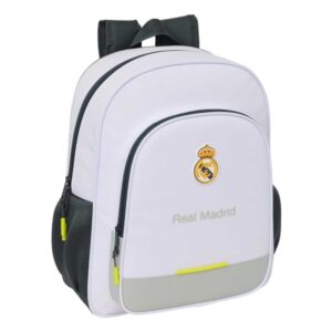 safta real madrid mochila infantil de 15l adaptable a carro 2 compartimentos portabotellas 32x38x12cm color blanco y negro