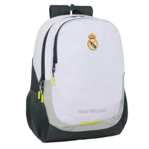 safta real madrid mochila escolar de 23l adaptable a carro 2 compartimentos portabotellas 32x44x16cm color blanco y negro