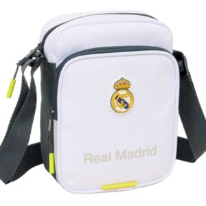 safta real madrid bandolera de 2l ajustable bolsillo trasero con velcro cierre con cremallera 16x22x6cm color blanco y negro