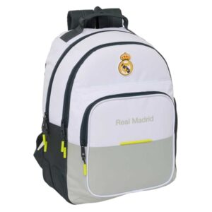 safta real madrid mochila escolar de 20l adaptable a carro 3 compartimentos portabotellas 32x42x15cm color blanco y negro