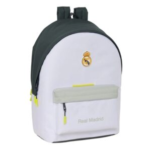 safta real madrid mochila antirrobo para portatil hasta 15.6" bolsillo para tablet hasta 11" usb integrado cremallera con doble tirador 31x44x18cm color blanco y negro