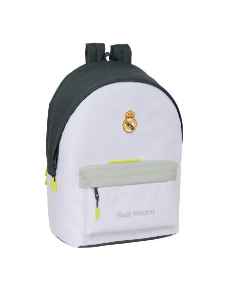 safta real madrid mochila antirrobo para portatil hasta 15.6" bolsillo para tablet hasta 11" usb integrado cremallera con doble tirador 31x44x18cm color blanco y negro