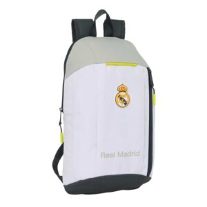 safta real madrid mochila mini de 8.5l cremallera vertical asas regulables y acolchadas 22x39x10cm color blanco y negro