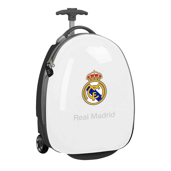 safta real madrid maleta de 27.7l trolley infantil 16" rigida interior forrado asa telescopica 2 ruedas 28x43x23cm color blanco y negro