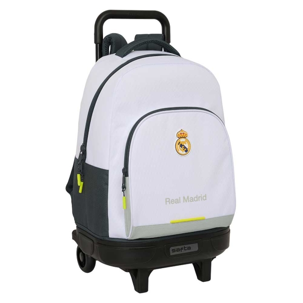 safta real madrid compact mochila con carro integrado portabotellas extraible para limpieza carro de pp, acero y pvc 33x45x22cm color blanco y negro