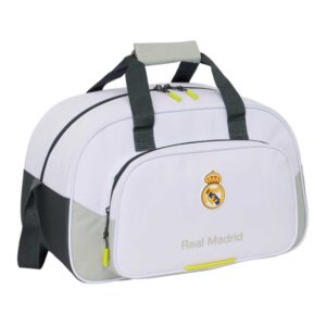 safta real madrid bolsa deporte bandolera de 22l ajustable tacos en la base fondo semirigido 40x24x23cm color blanco y negro
