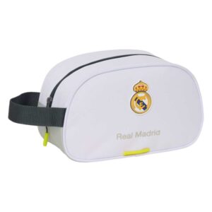 safta real madrid neceser de 5l portatodo adaptable a carro asa de mano cierre de cremallera 26x15x12cm color blanco y negro