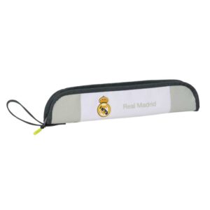 safta real madrid portaflautas de 0.6l borde con ribete reforzado asa de mano cierre de cremallera 37x8x2cm color blanco y negro
